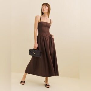 Reformation Katarin Brown Midi Dress with Spaghetti Straps